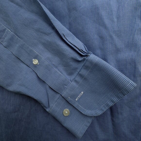 Brooks Brothers Button Up Shirt Men Cotton Blue Houndstooth 16 34/35 Traditional - Picture 10 of 13